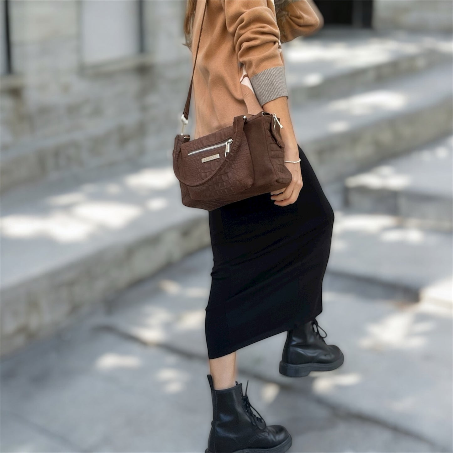 Fairy Bag in suede e alligatore cioccolato