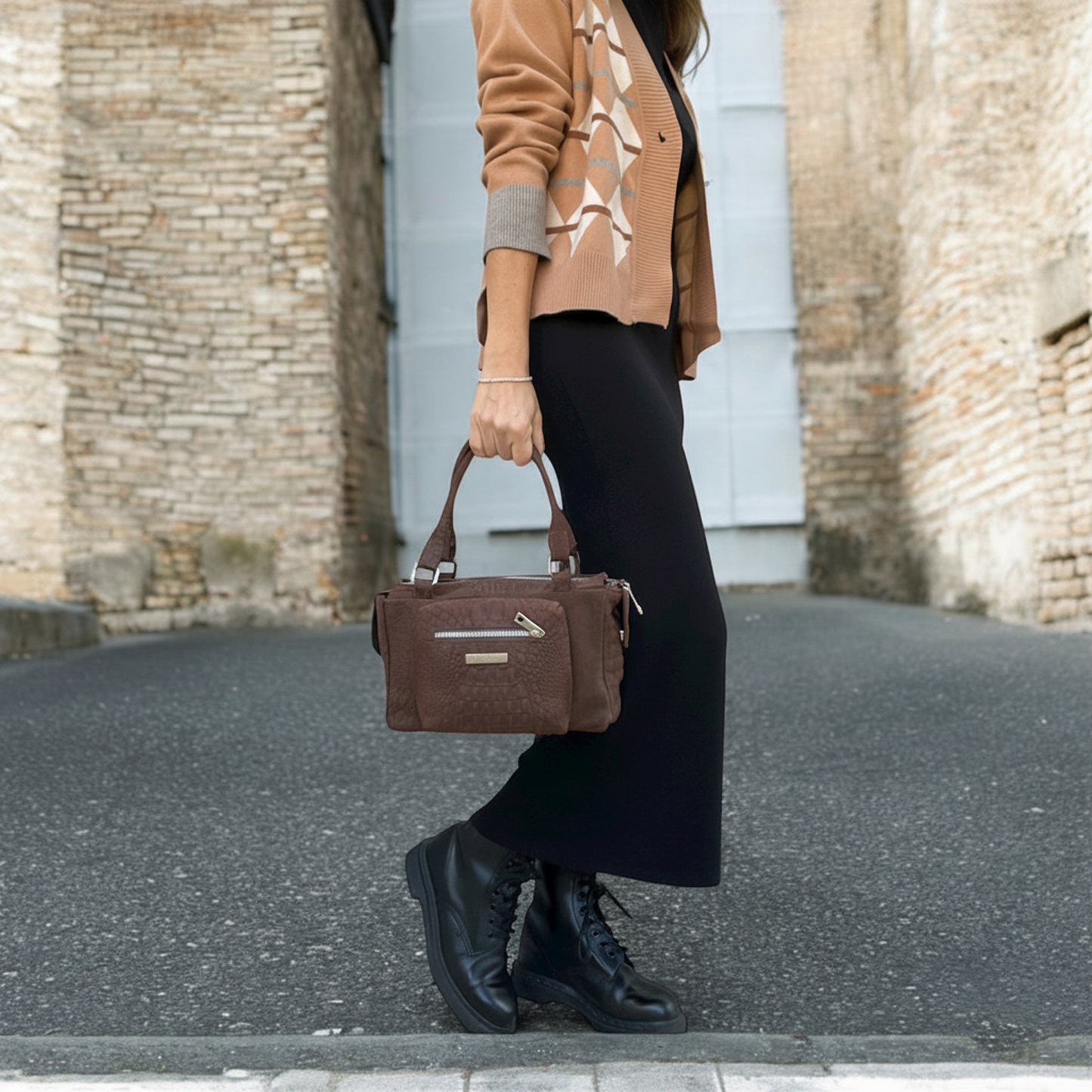 Fairy Bag in suede e alligatore cioccolato