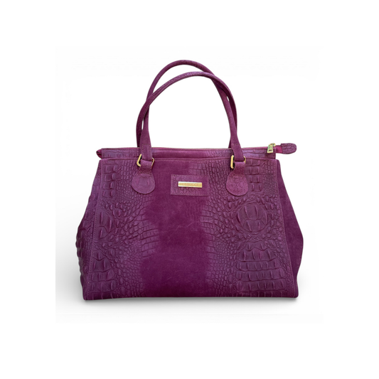 Lady Bag in suede e alligatore prugna