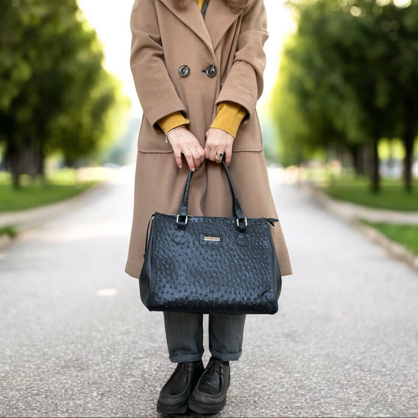 Lady Bag nera in stampa struzzo
