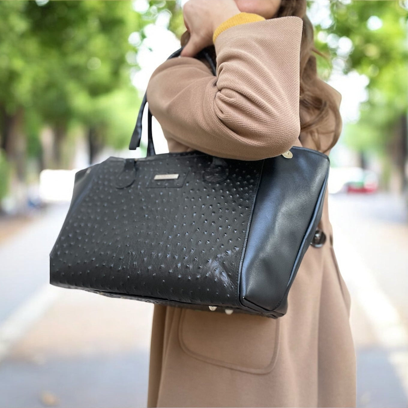 Lady Bag nera in stampa struzzo