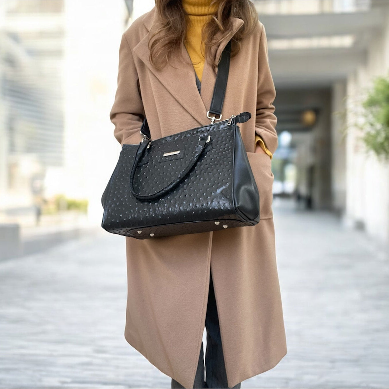 Lady Bag nera in stampa struzzo