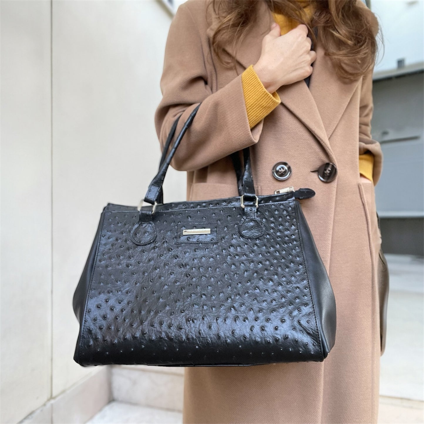 Lady Bag nera in stampa struzzo