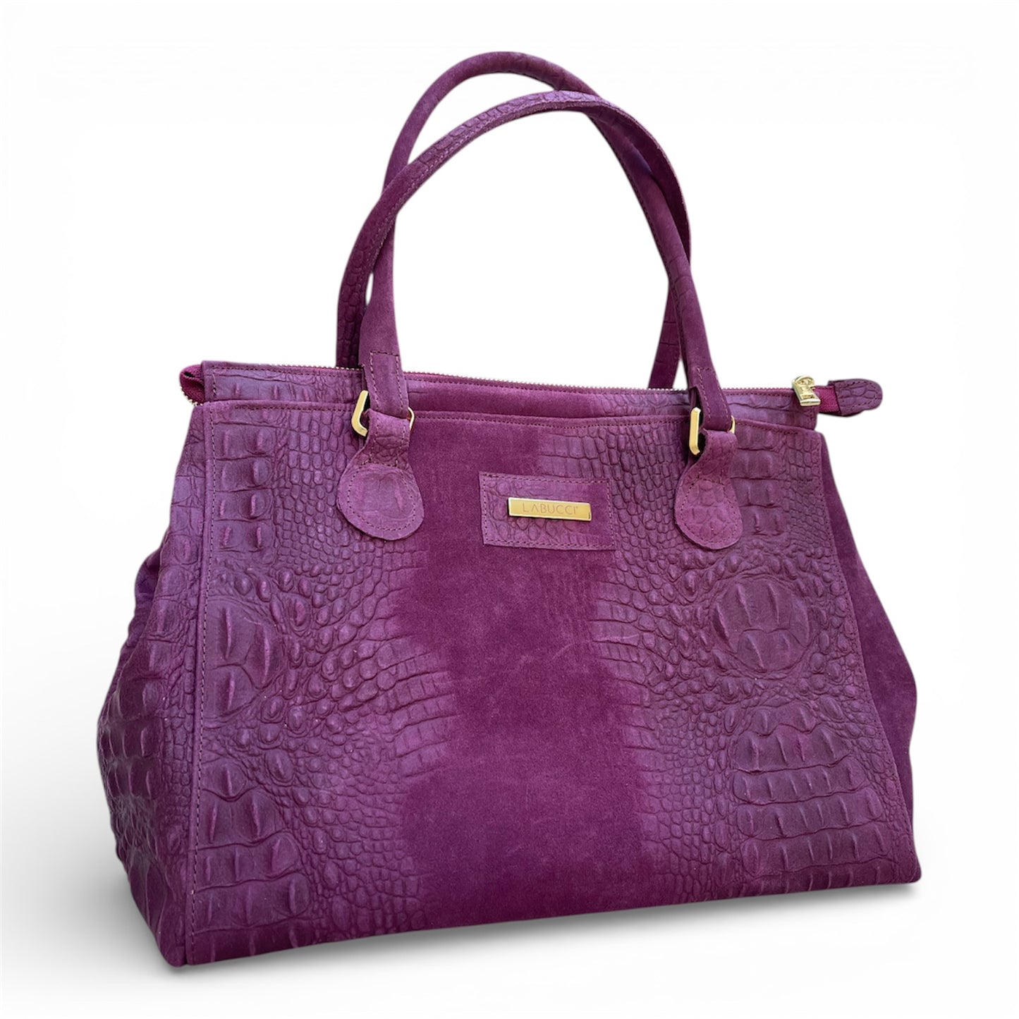 Lady Bag in suede e alligatore prugna