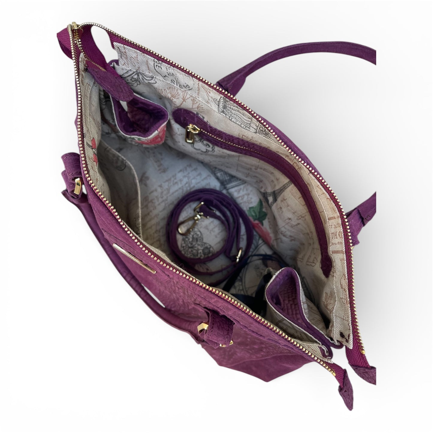 Lady Bag in suede e alligatore prugna