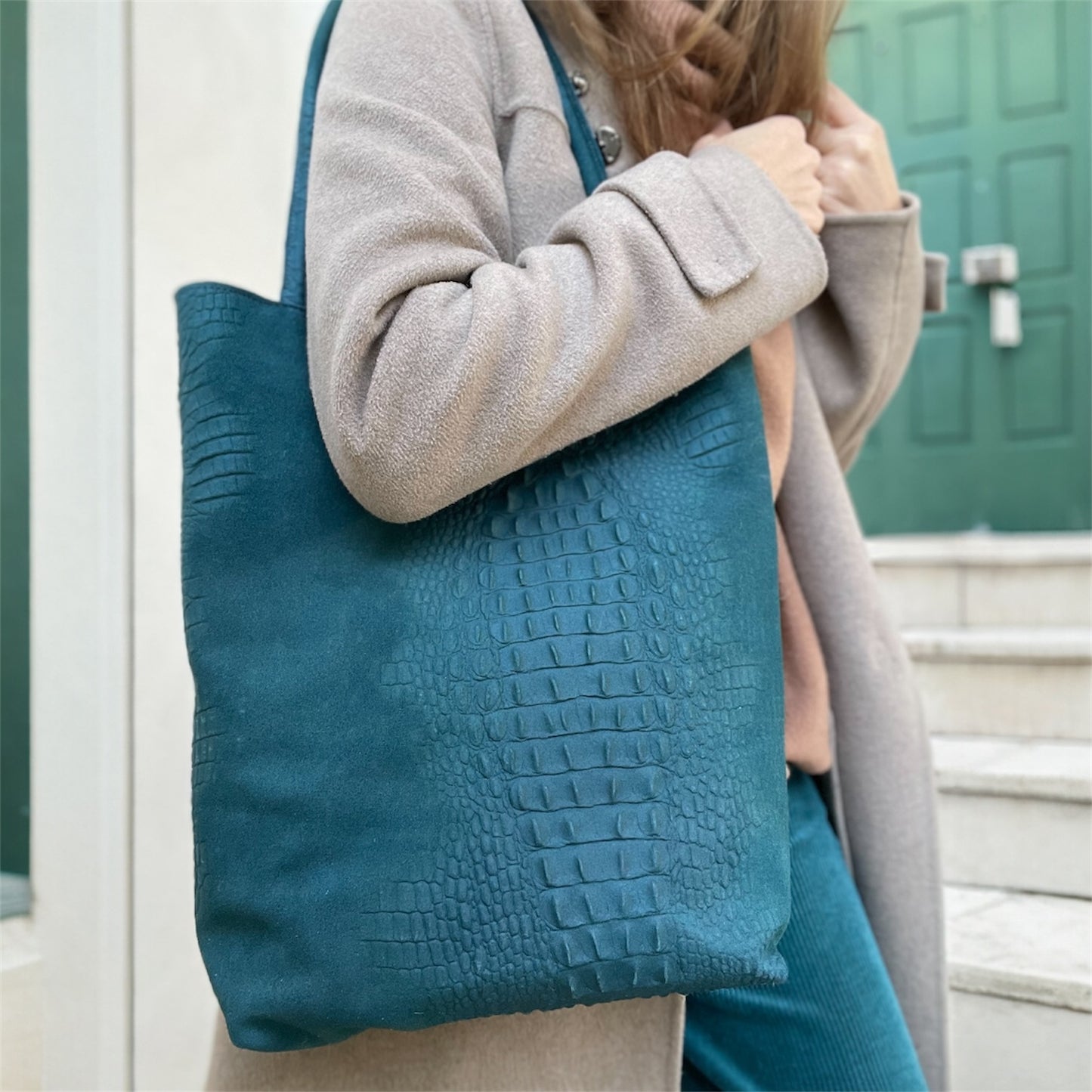 Weekly in suede e alligatore ottanio
