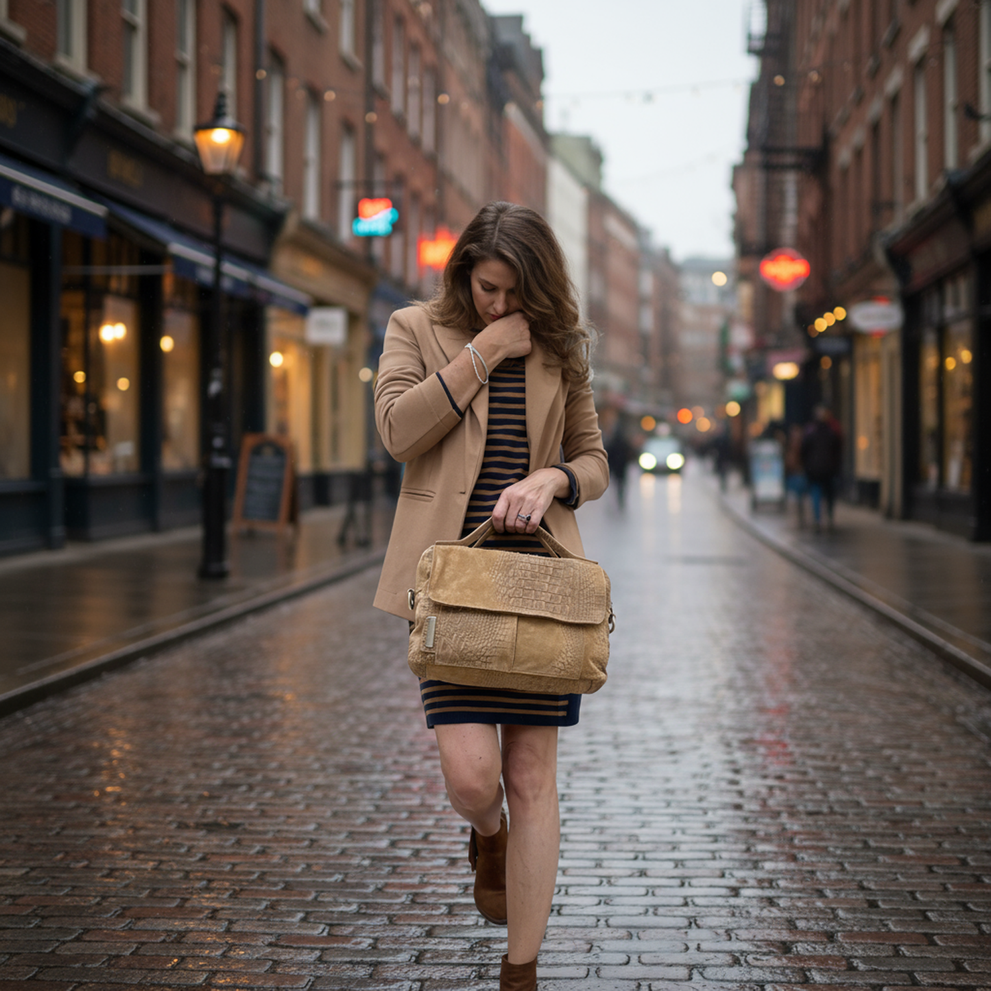 Pepita suede caramello
